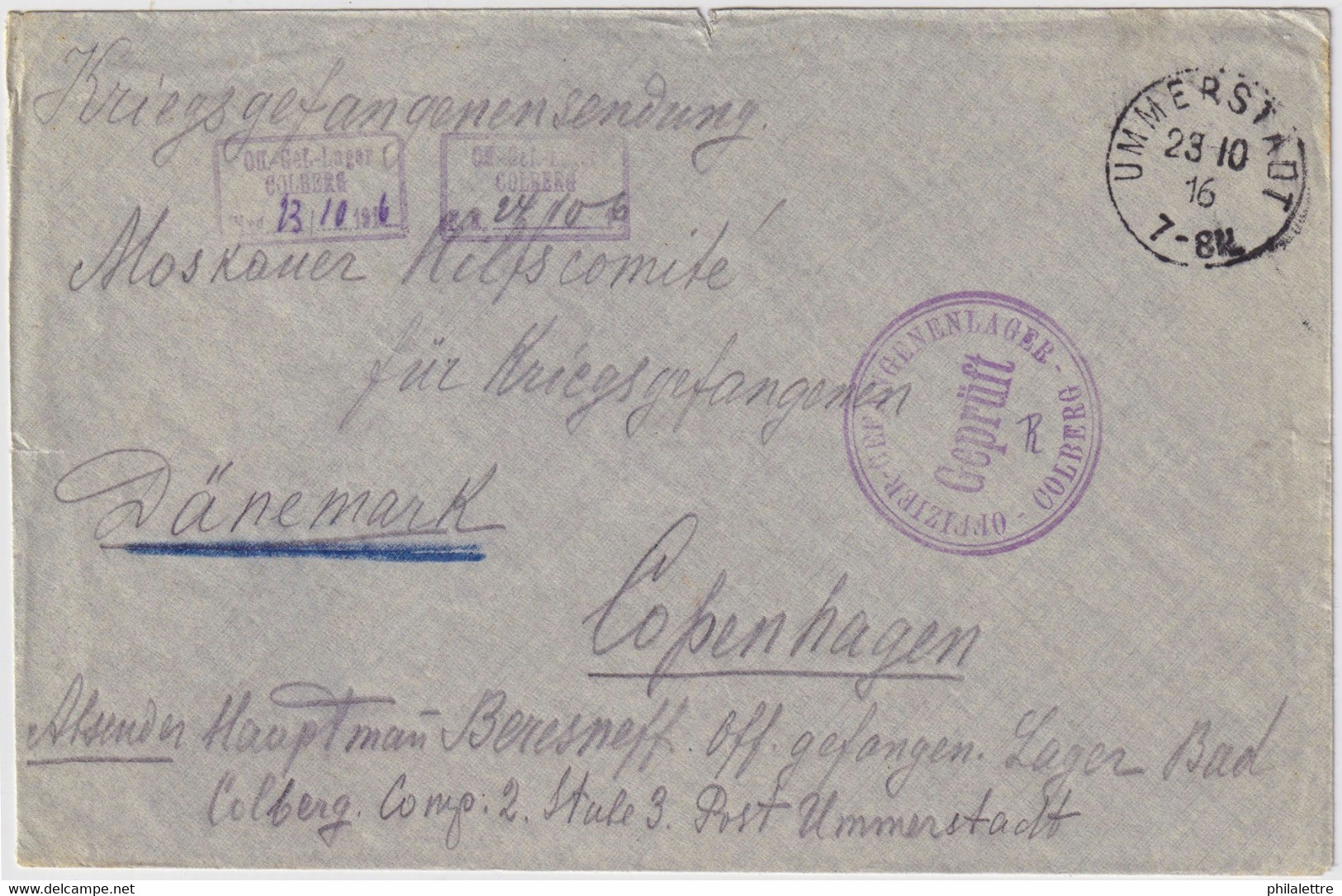 ALLEMAGNE / DEUTSCHLAND - 1917 Kgf-Umschlag Aus Oflag COLBERG, UMMERSTADT Nach Dänemark (b) - Storia Postale