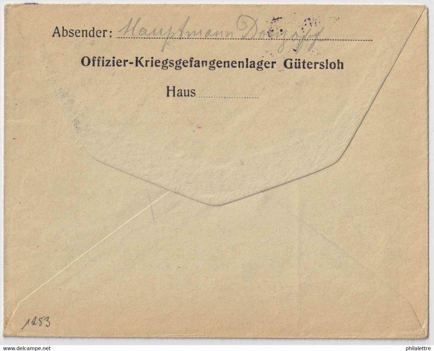 ALLEMAGNE / DEUTSCHLAND - 1916 Kgf-Umschlag Aus Oflag GÜTERSLOH Nach Dänemark - Storia Postale