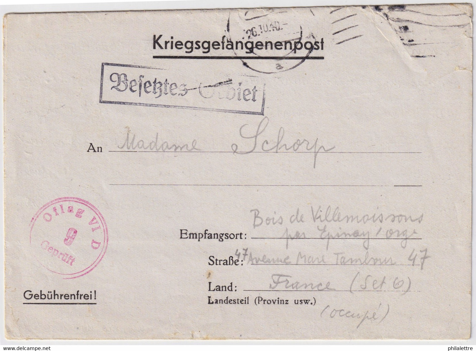 ALLEMAGNE / DEUTSCHLAND - 1940 - Kriegsgefangenen Brief Aus OFLAG VID (Münster) Nach Frankreich - Cartas & Documentos