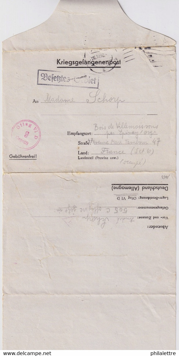 ALLEMAGNE / DEUTSCHLAND - 1940 - Kriegsgefangenen Brief Aus OFLAG VID (Münster) Nach Frankreich - Storia Postale