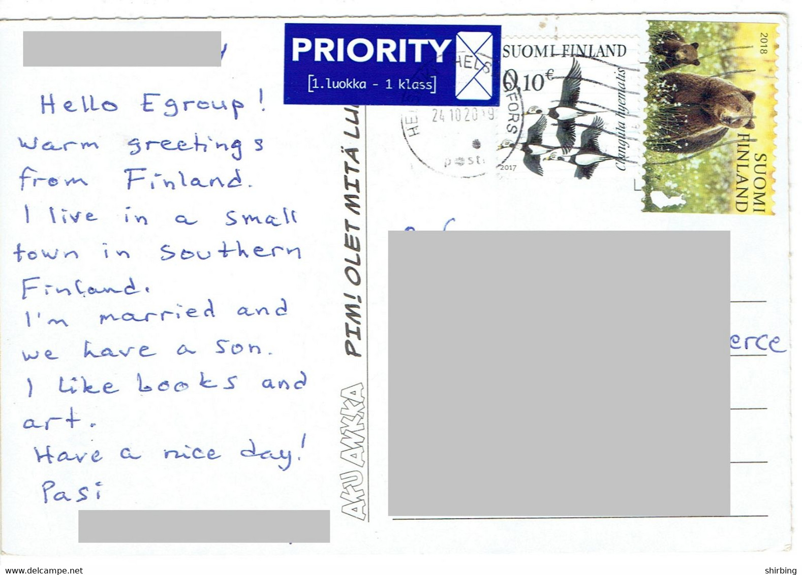 C8  - Finland Black Bear, Flying Ducks On Stamps Used On Postcard - Covers & Documents