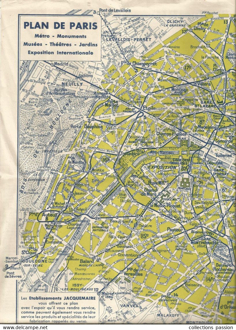 Plan De PARIS , 1937 , Dépliant 16 Pages , 4 Scans , Frais Fr 2.00 E - Roadmaps