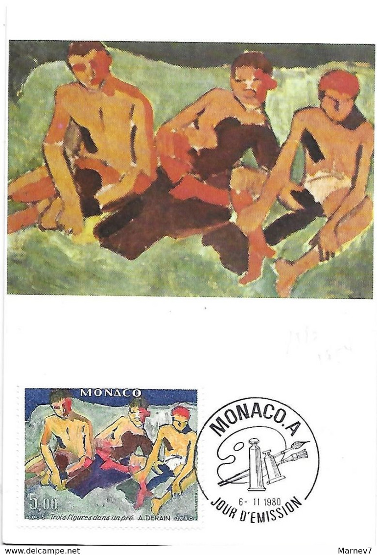 MONACO - Maximum - 1er Jour - Art Peinture -Yvert 1244 Sur Carte - Cad 6 11 1980 - DERAIN Trois Figures Dans Un Pré - Covers & Documents