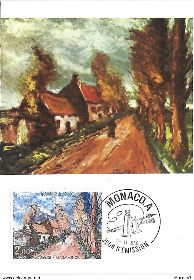 MONACO - Maximum - 1er Jour - Art Peinture -Yvert 1241 Sur Carte - Cad 6 11 1980 - VLAMINCK - La Route - - Briefe U. Dokumente