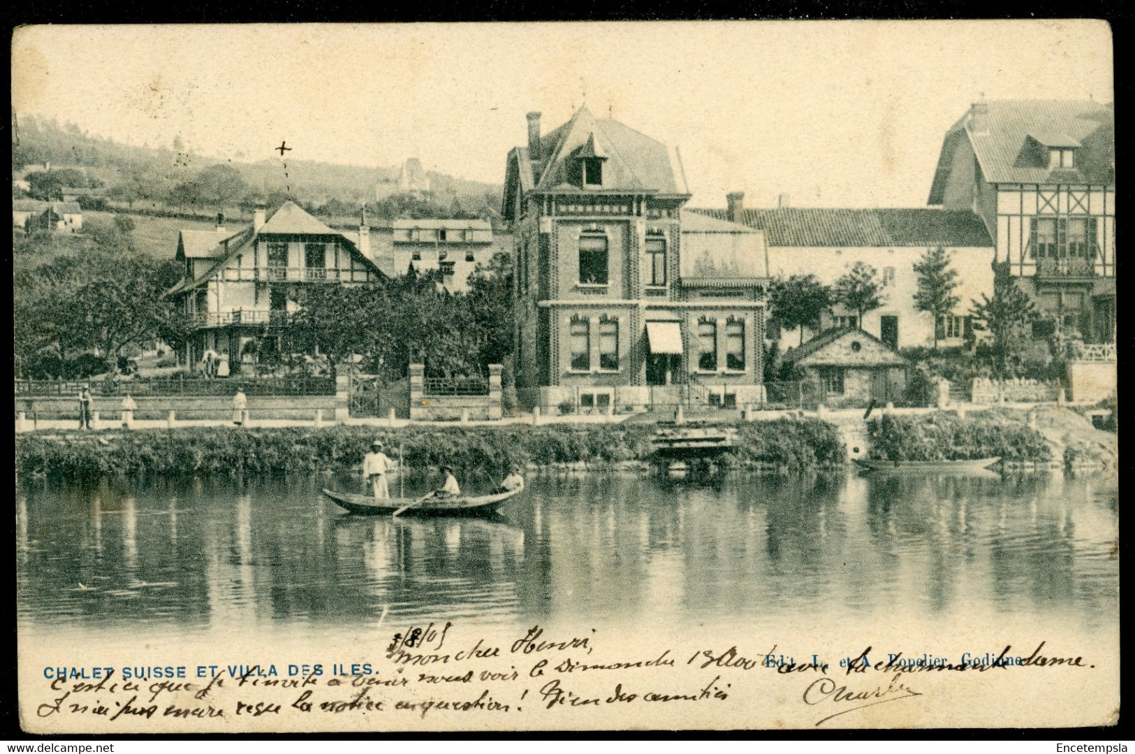 Carte Postale Adressée à HENRI BAELS Ou ANNA DEVISSCHER - Belgique - Yvoir - Chalet Suisse Et Villa Des Iles (CP22325OK) - Yvoir