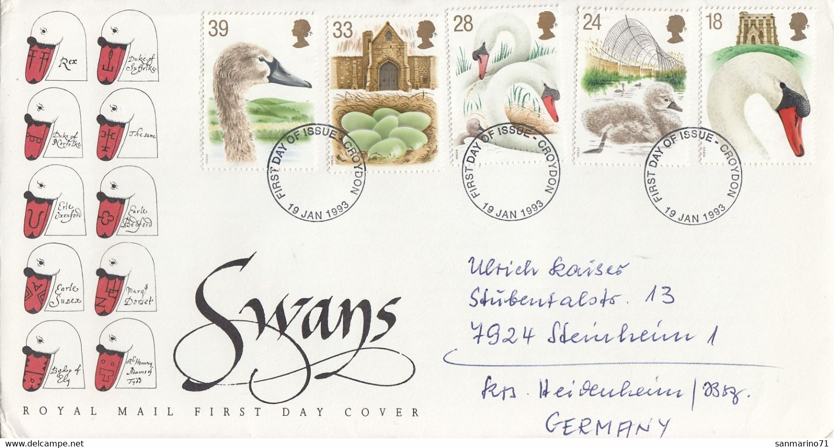 FDC GREAT BRITAIN 1426-1430 - Cisnes