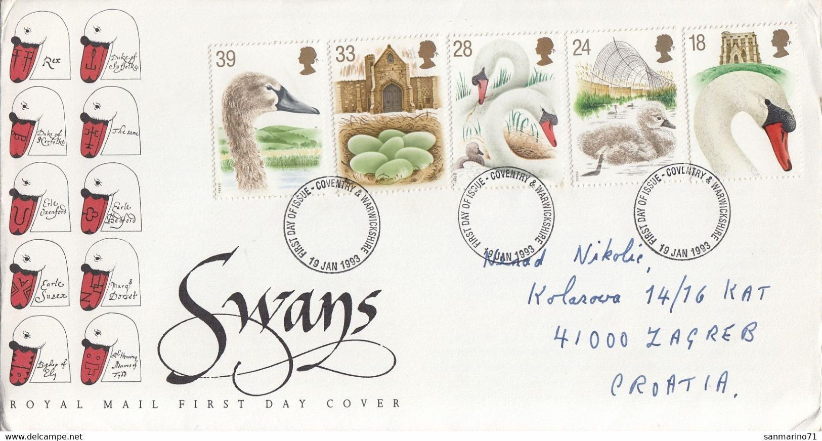 GREAT BRITAIN FDC 1426-1430 - Cisnes