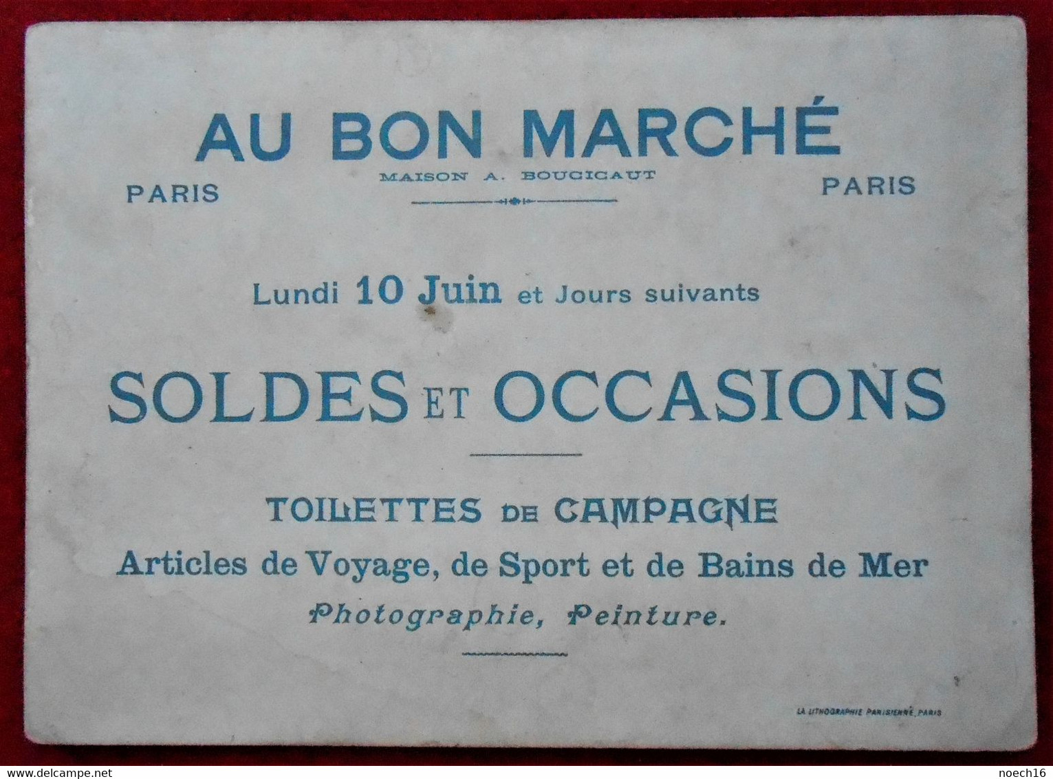 Chromo Publicité. Au Bon Marché - Maison Boucicaut, Paris - Hollande -Timbre Rouge 5 Cents, Cachet 1907 - Au Bon Marché