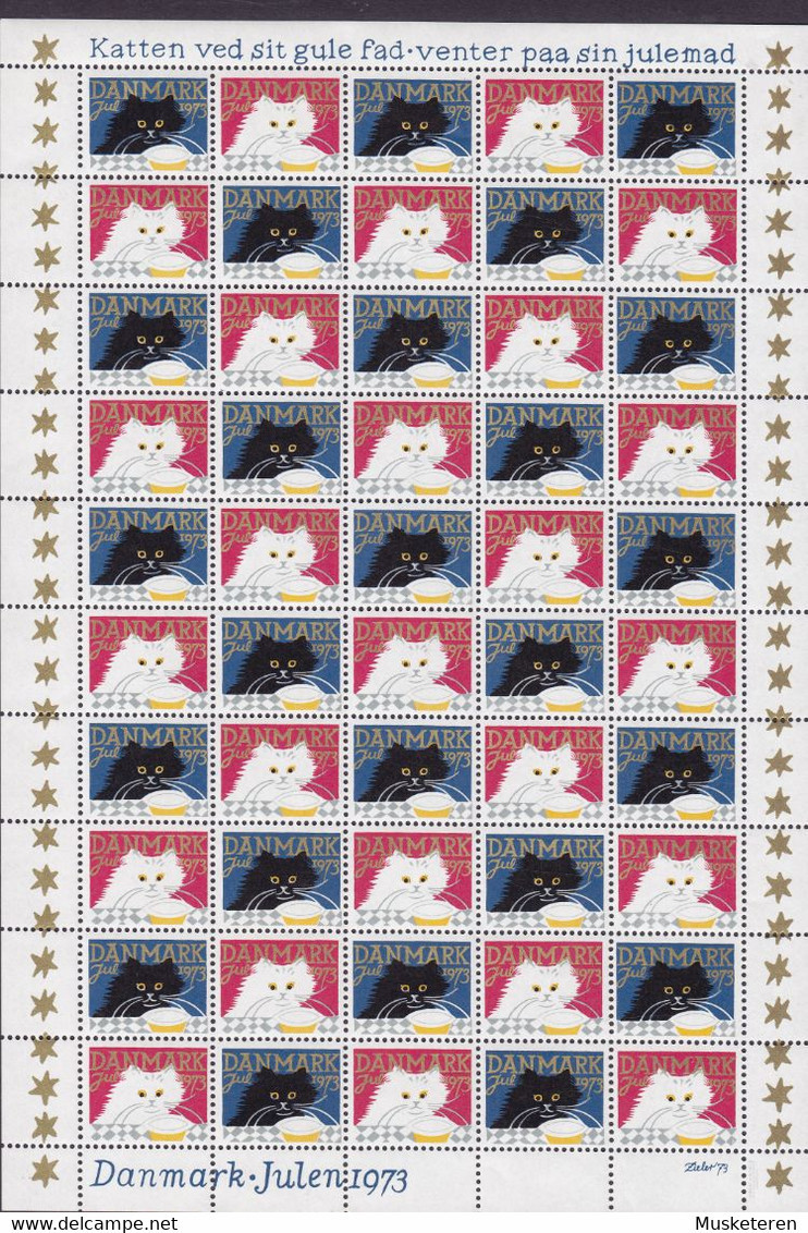 Denmark Christmas Seal Full Sheet 1974 Cat Katz Chat MNH** - Feuilles Complètes Et Multiples