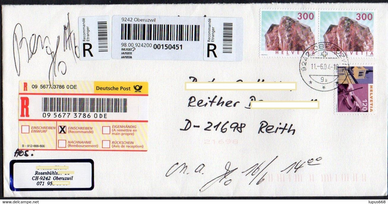 Schweiz 2004 MiNr. 1844 (2) Rutilquarz, +  Auf  R-Brief/ Letter - Minéraux