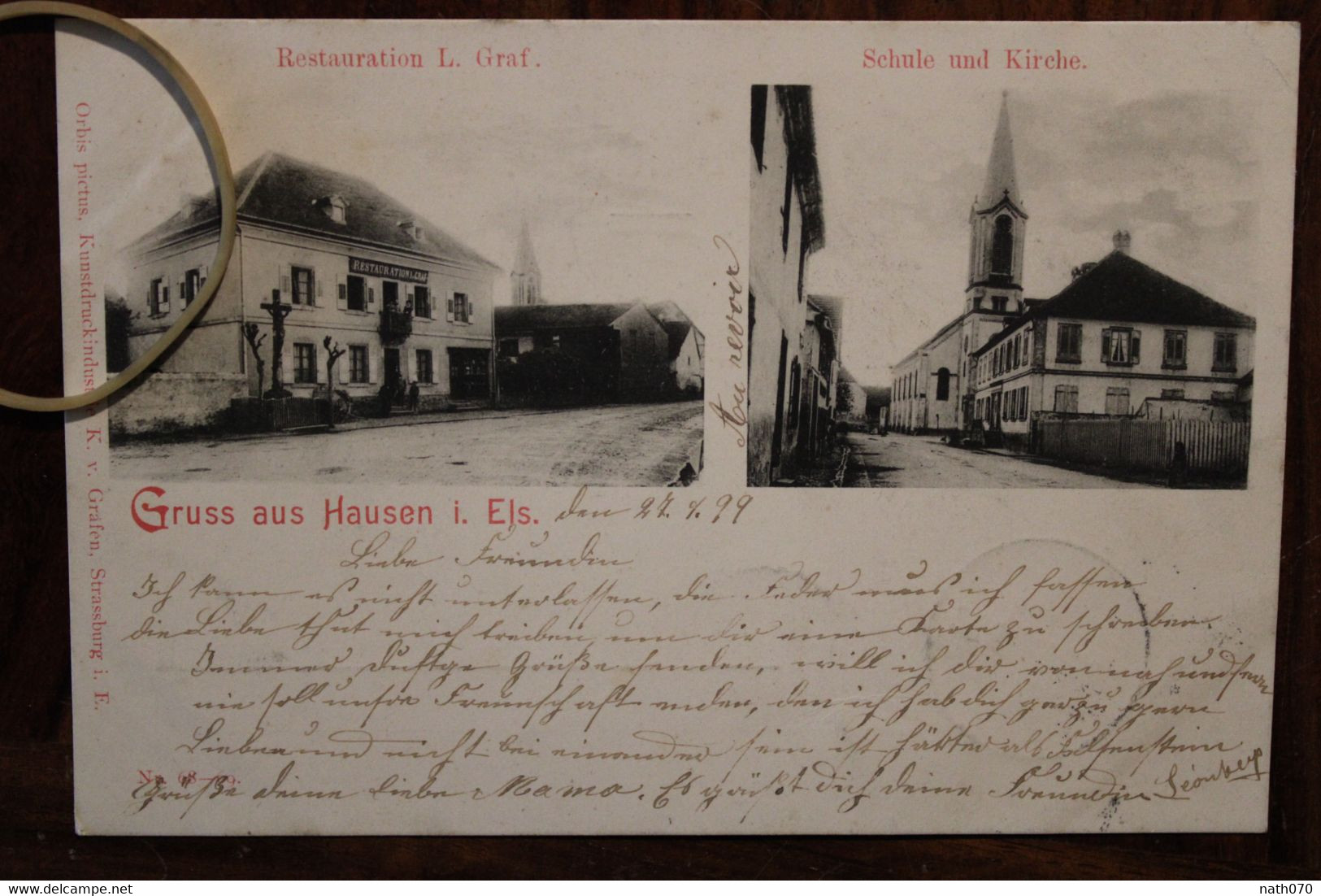 AK 1899 Cpa Gruss Aus Gruß Hausen Houssen Restaurant Schule Kirche Deutsches Reich Litho Ecole Eglise Elsass Bennweier - Other & Unclassified