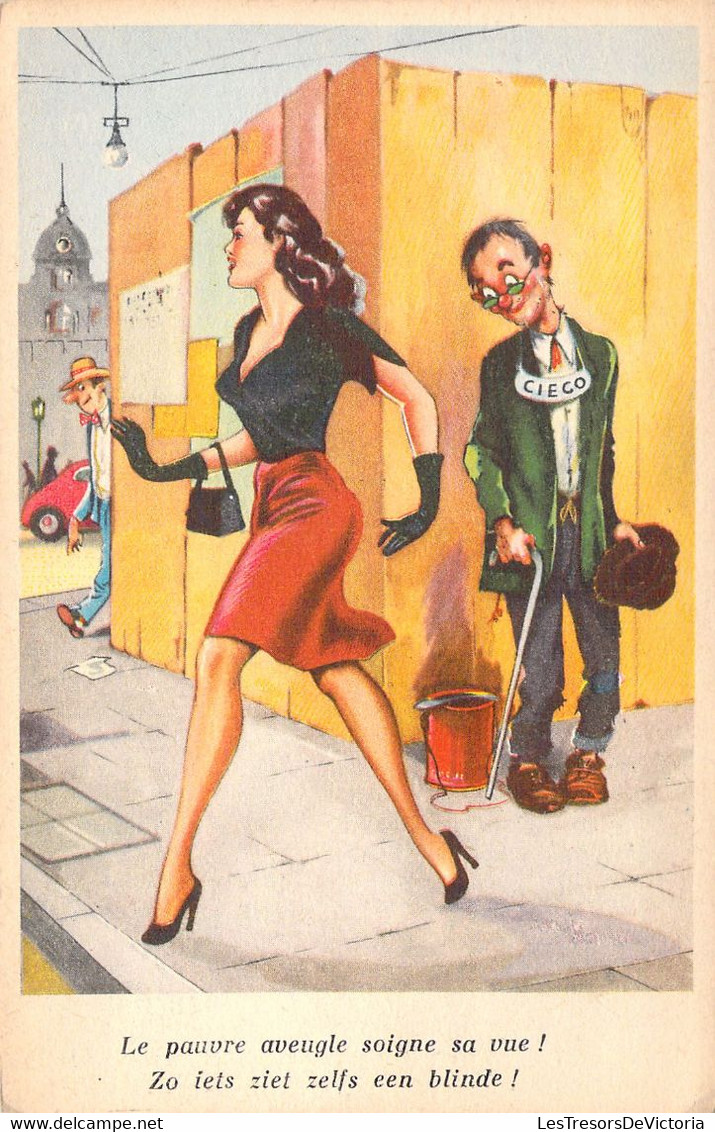 HUMOUR - Le Pauvre Aveugle Soigne Sa Vue ! - Pin Up En Jupe Rouge - Illustration Non Signée - Carte Postale Ancienne - Humor