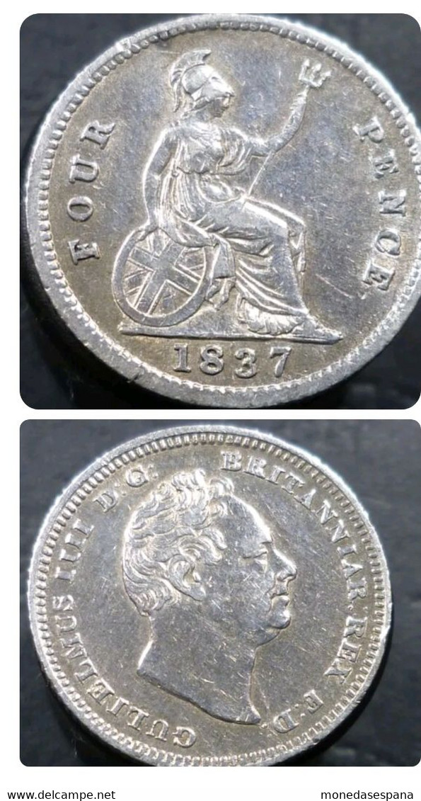 4 Pence UK Great Britain 1837 Gran Bretaña Silver - G. 4 Pence/ Groat
