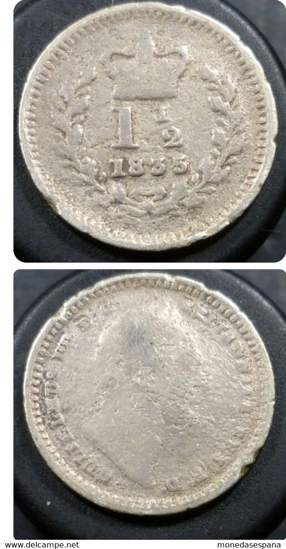 UK Great Britain Reino Unido William IV, 1-1/2 Pence, 1835 Silver - E. 1 1/2 - 2 Pence