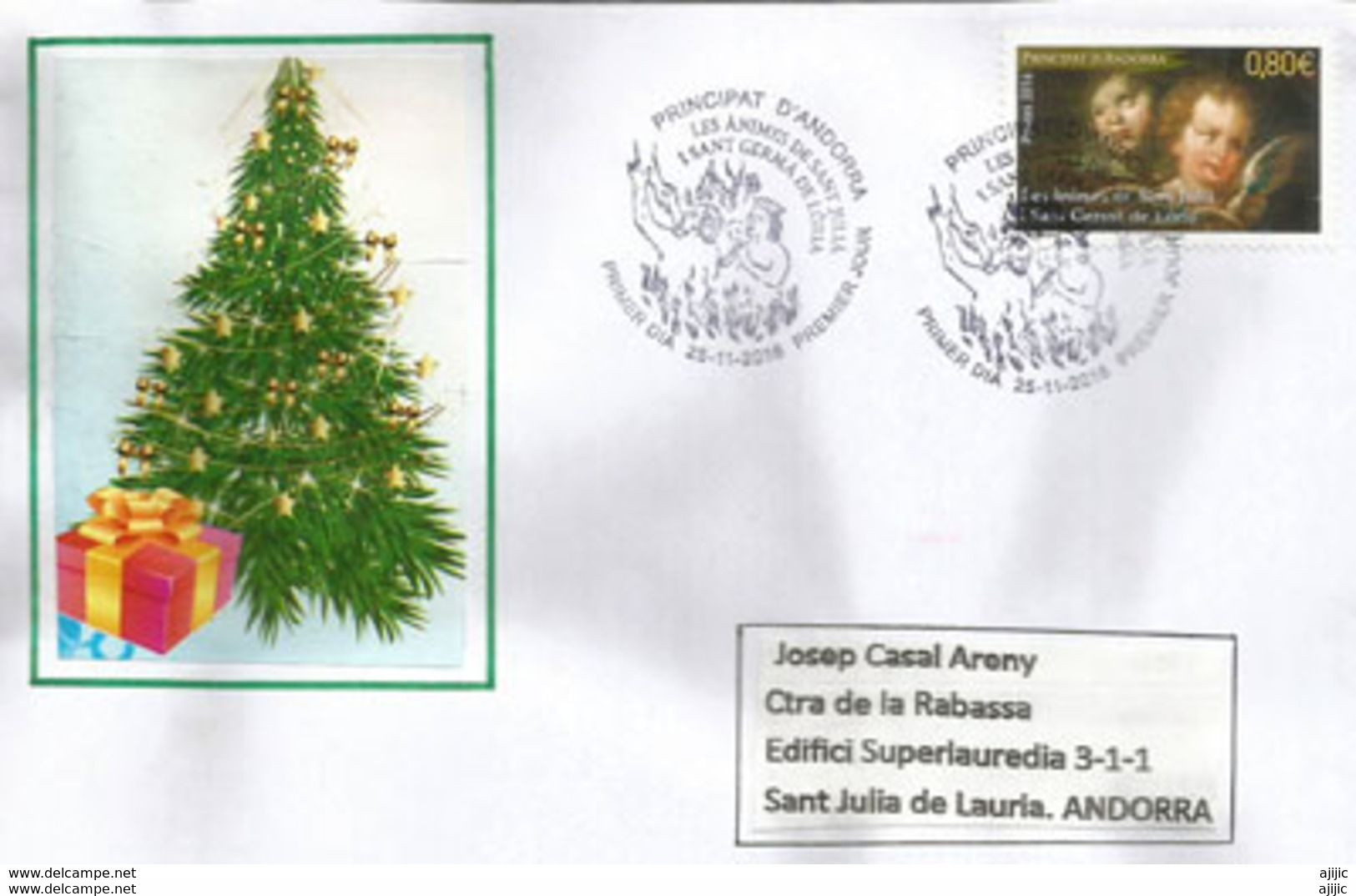 Noël Andorran 2016, Retable De L'Eglise Romane Style Lombard De Sant Julia De Loria. Lettre Premier Jour - Storia Postale