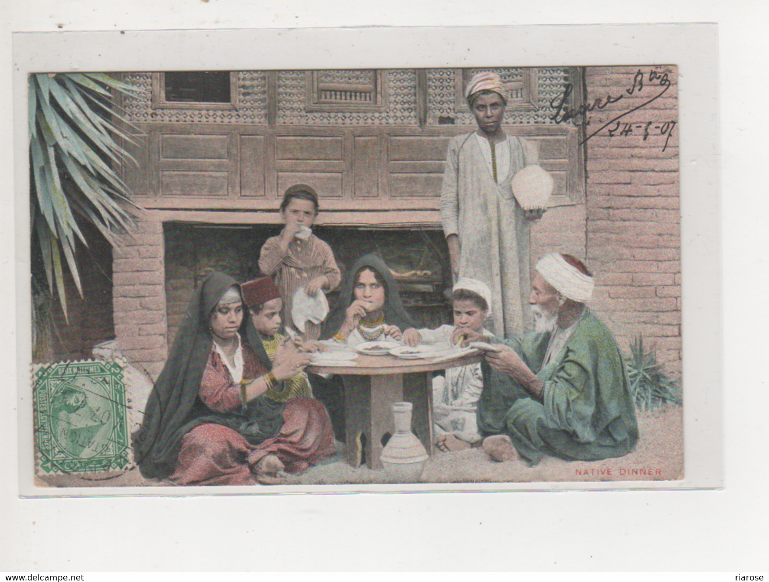 Antike Postkarte ÄGYPTEN NATIVE DINNER VON 1907 - Disuk