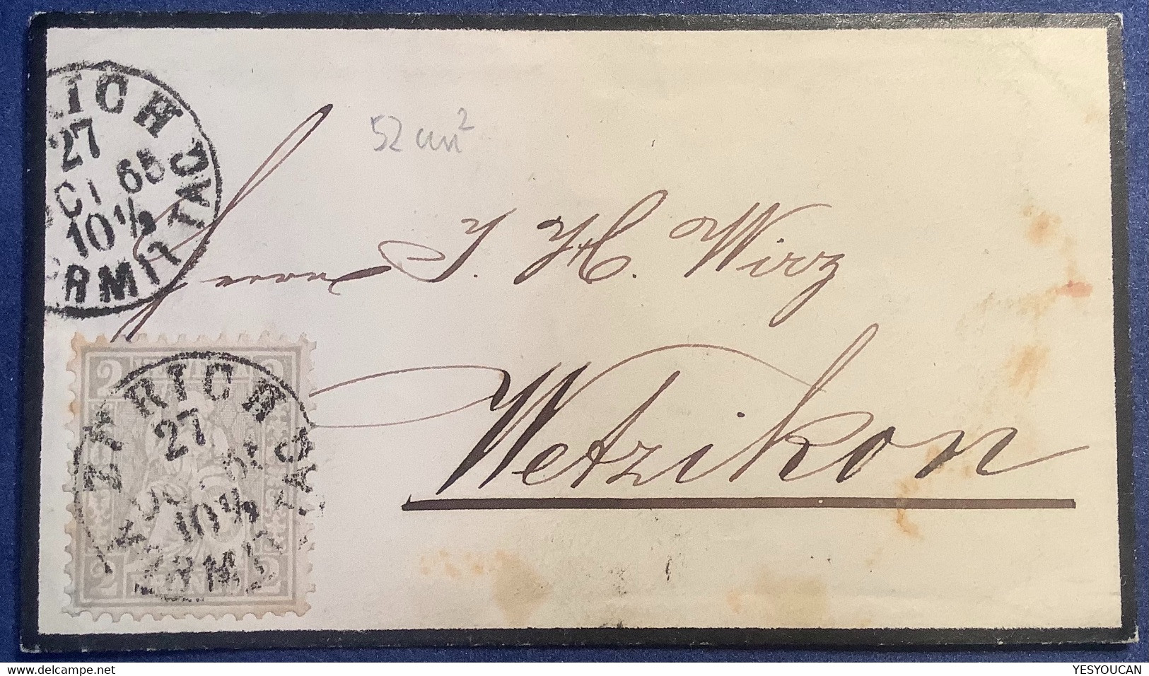 BRIEFLI / LETTRE MINIATURE: #28 ZÜRICH 1865 Brief  (Schweiz 1862 Sitzende Helvetia Mini Mourning Cover Enveloppe - Briefe U. Dokumente