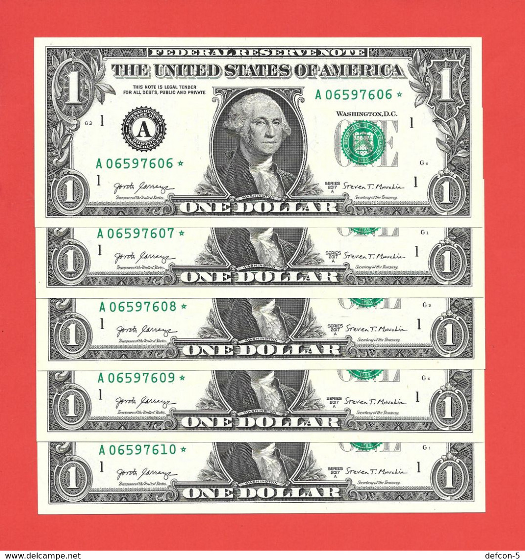 Rarität ! STAR-Note: 5x 1 US-Dollar Fortlaufend [2017] > A06597606* Bis ...10* < 3. Lauf Mit 3.200.000 {$038-001} - National Currency