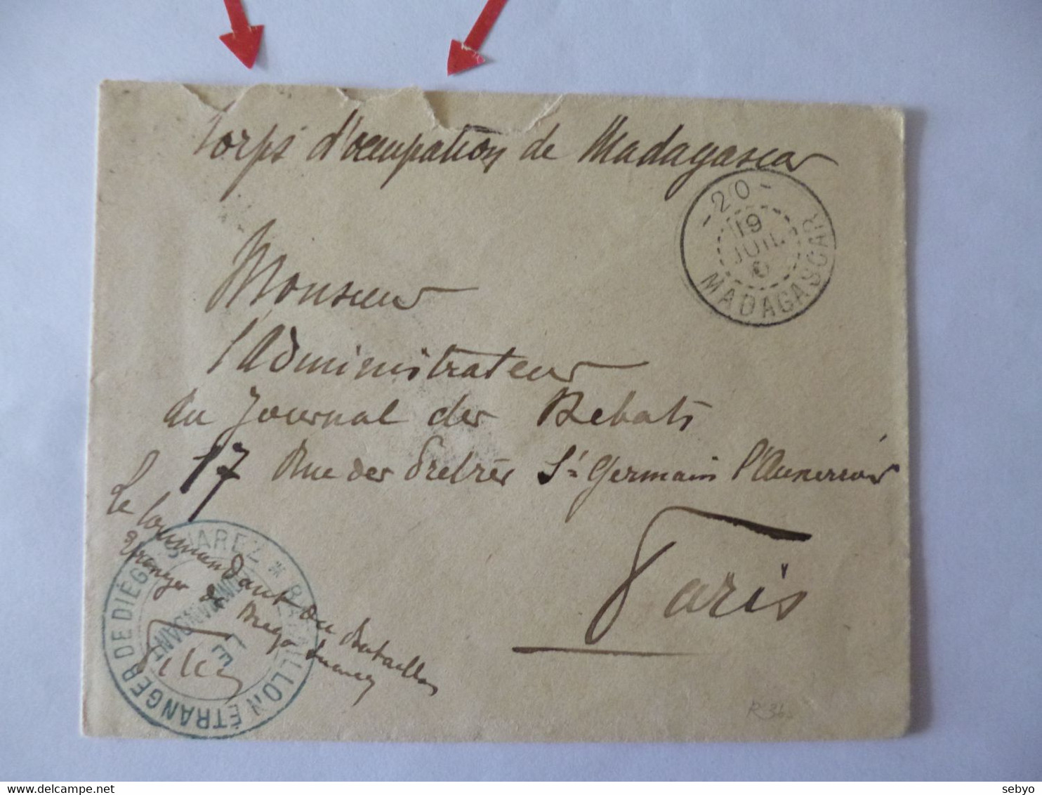 Corps D'occupation De Madagascar. 1902. Cachet Bataillon Etranger De Diego-Suarez. Le Commandant. Envoyé à Paris. - Other & Unclassified