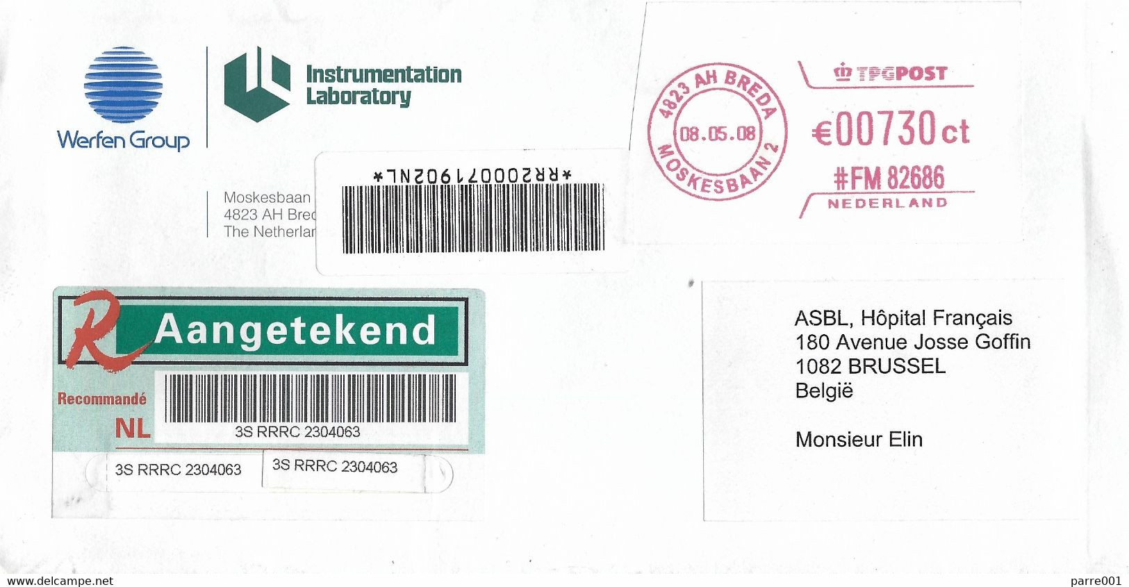 Netherlands Nederland 2008 Breda Meter Frama “EcoMail” Laboratory Company Barcoded Registered Cover - Macchine Per Obliterare (EMA)