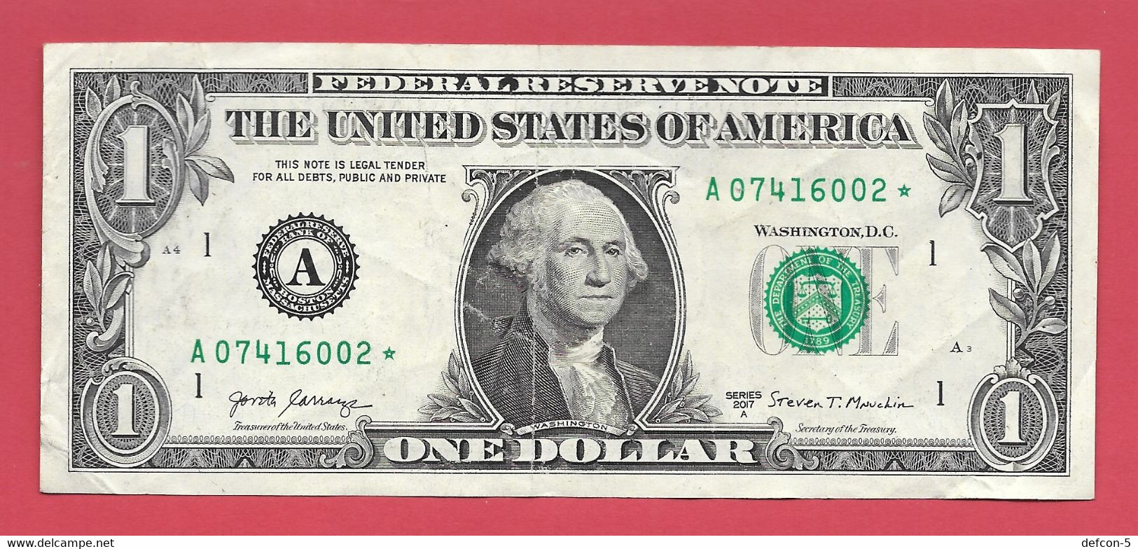 Rarität ! STAR-Note: 1 US-Dollar [2017] > A07416002* < 3. Lauf Mit 3.200.000 {$046-001} - Nationale Valuta