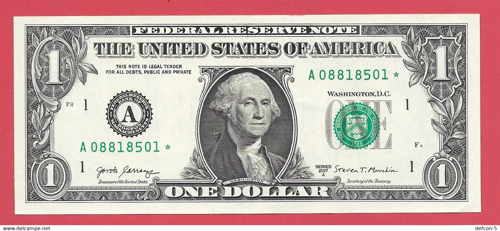 Rarität ! STAR-Note: 2x 1 US-Dollar Fortlaufend [2017] > A08818501* Bis ...02* < 3. Lauf Mit 3.200.000 {$047-001} - Nationale Valuta