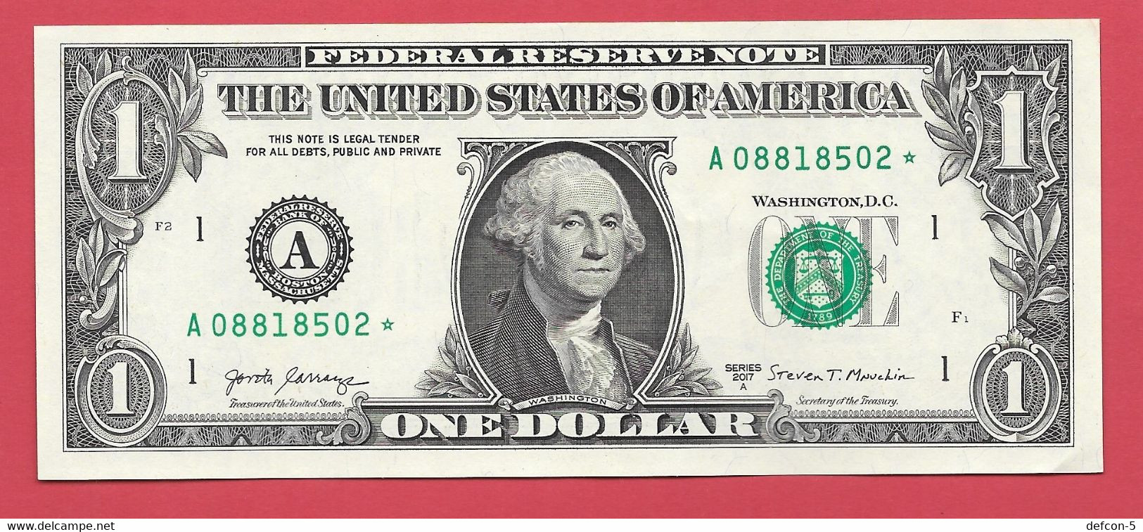 Rarität ! STAR-Note: 2x 1 US-Dollar Fortlaufend [2017] > A08818501* Bis ...02* < 3. Lauf Mit 3.200.000 {$047-001} - Devise Nationale