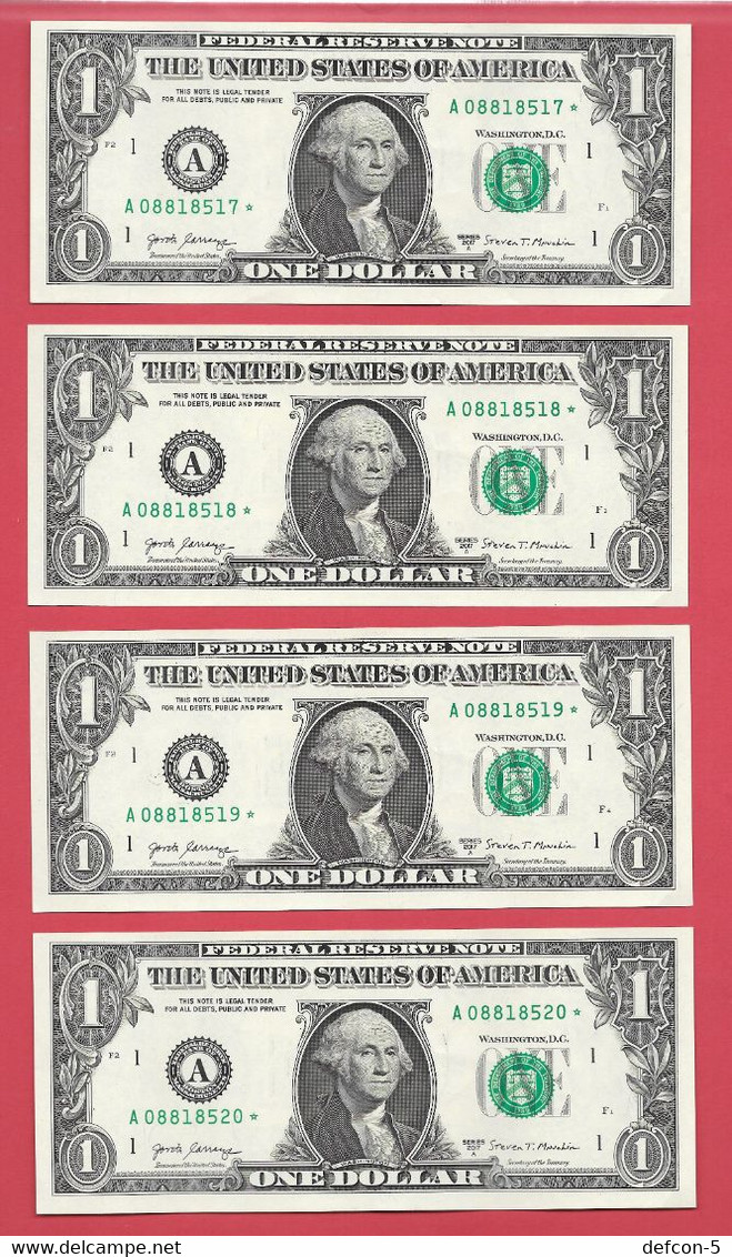 Rarität ! STAR-Note: 4x 1 US-Dollar Fortlaufend [2017] > A08818517* Bis ...20* < 3. Lauf Mit 3.200.000 {$049-001} - National Currency