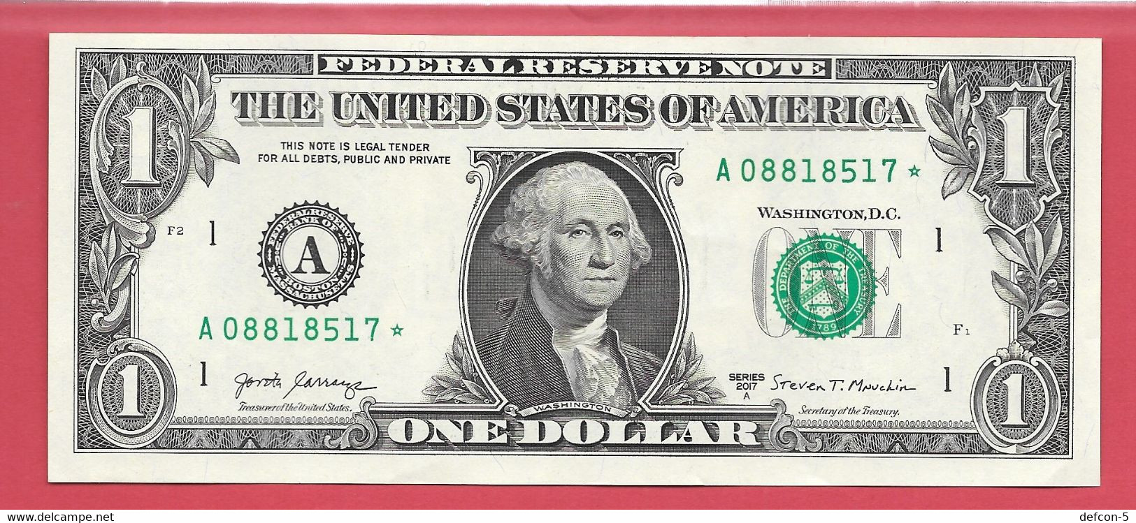 Rarität ! STAR-Note: 4x 1 US-Dollar Fortlaufend [2017] > A08818517* Bis ...20* < 3. Lauf Mit 3.200.000 {$049-001} - Devise Nationale