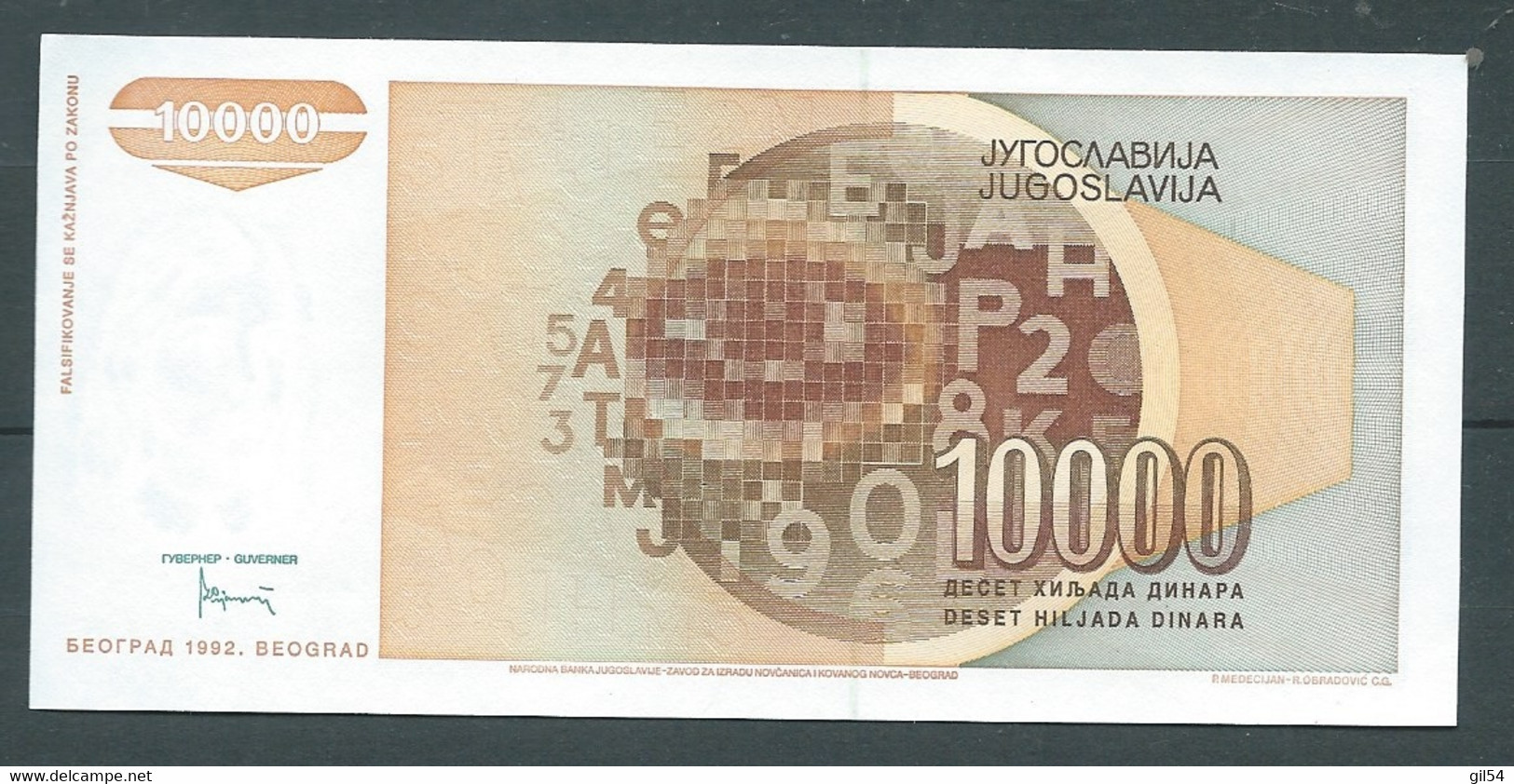 Billet -  YOUGOSLAVIE 10000 DINARA 1992 - AE9826445- Laura9410 - Jugoslawien