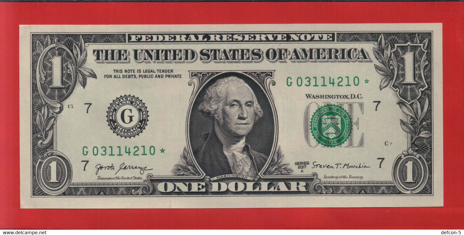 Rarität ! STAR-Note: 1 US-Dollar [2017] > G03114210* < 1. Lauf Mit 3.200.000 {$052-001} - Nationale Valuta