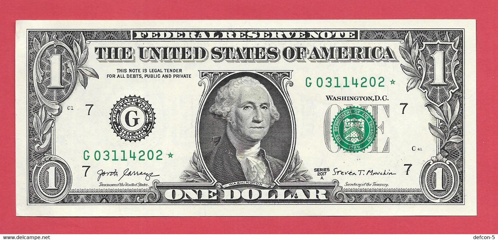 Rarität ! STAR-Note: 3x 1 US-Dollar Fortlaufend [2017] > G03114201* Bis ...03* < 1. Lauf Mit 3.200.000 {$054-001} - National Currency