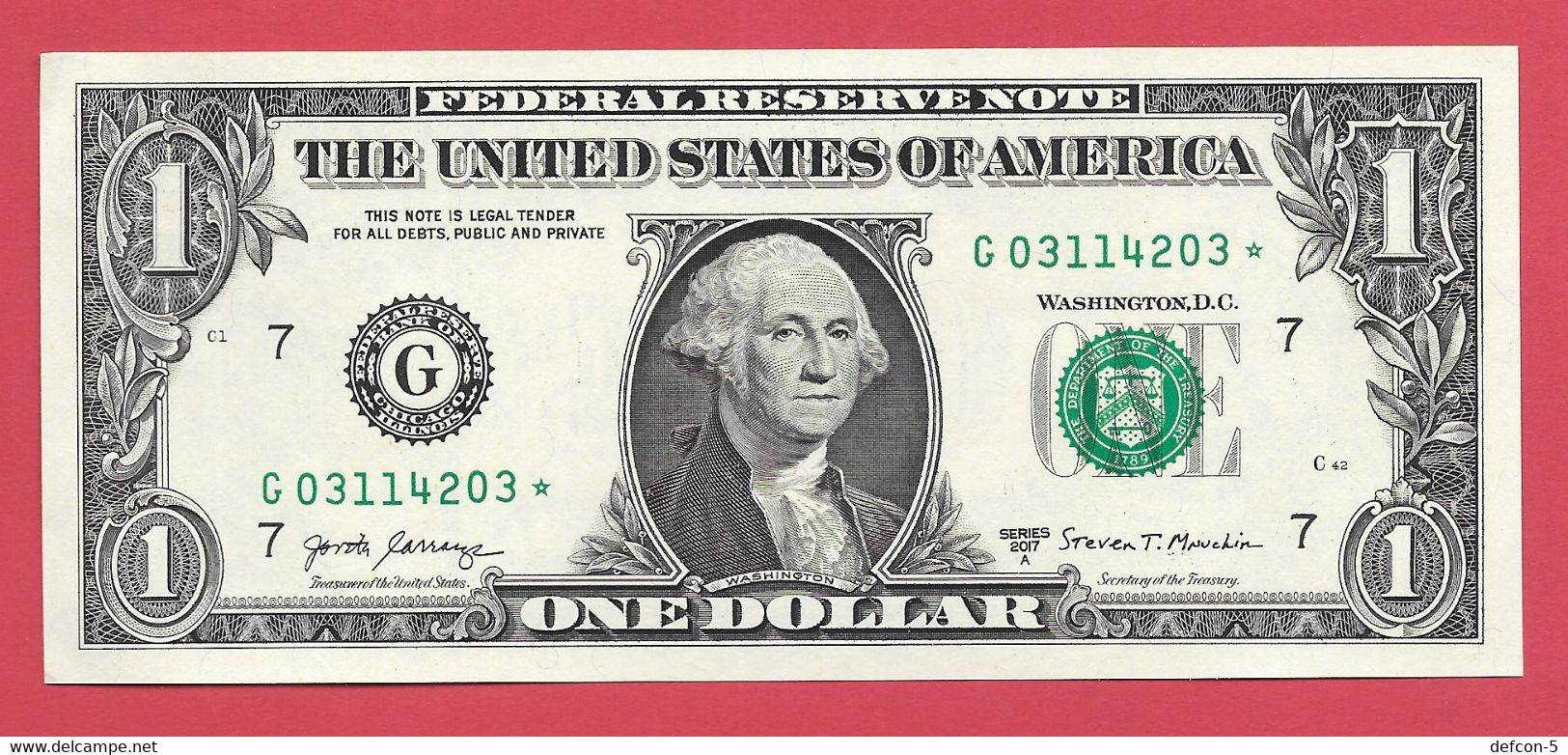 Rarität ! STAR-Note: 3x 1 US-Dollar fortlaufend [2017] > G03114201* bis ...03* < 1. Lauf mit 3.200.000 {$054-001}