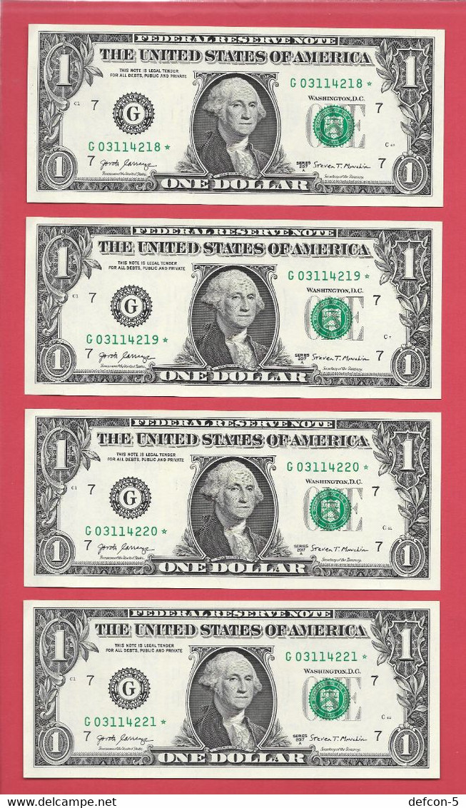 Rarität ! STAR-Note: 4x 1 US-Dollar Fortlaufend [2017] > G03114218* Bis ...21* < 1. Lauf Mit 3.200.000 {$056-001} - National Currency