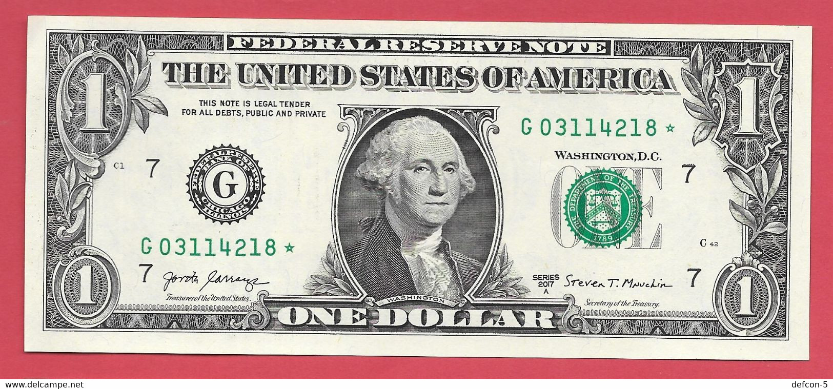 Rarität ! STAR-Note: 4x 1 US-Dollar Fortlaufend [2017] > G03114218* Bis ...21* < 1. Lauf Mit 3.200.000 {$056-001} - Devise Nationale