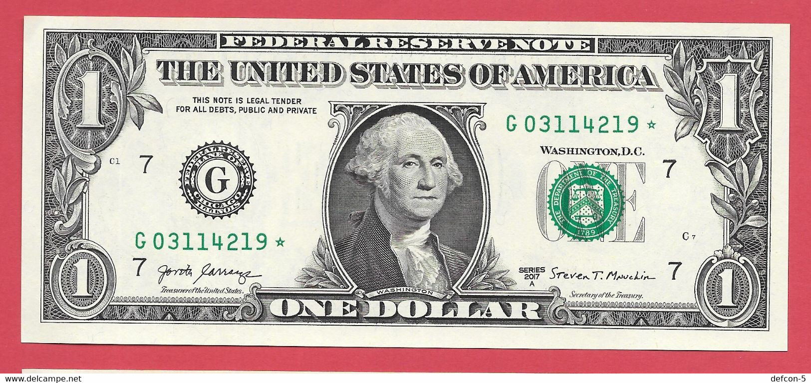 Rarität ! STAR-Note: 4x 1 US-Dollar Fortlaufend [2017] > G03114218* Bis ...21* < 1. Lauf Mit 3.200.000 {$056-001} - Nationale Valuta