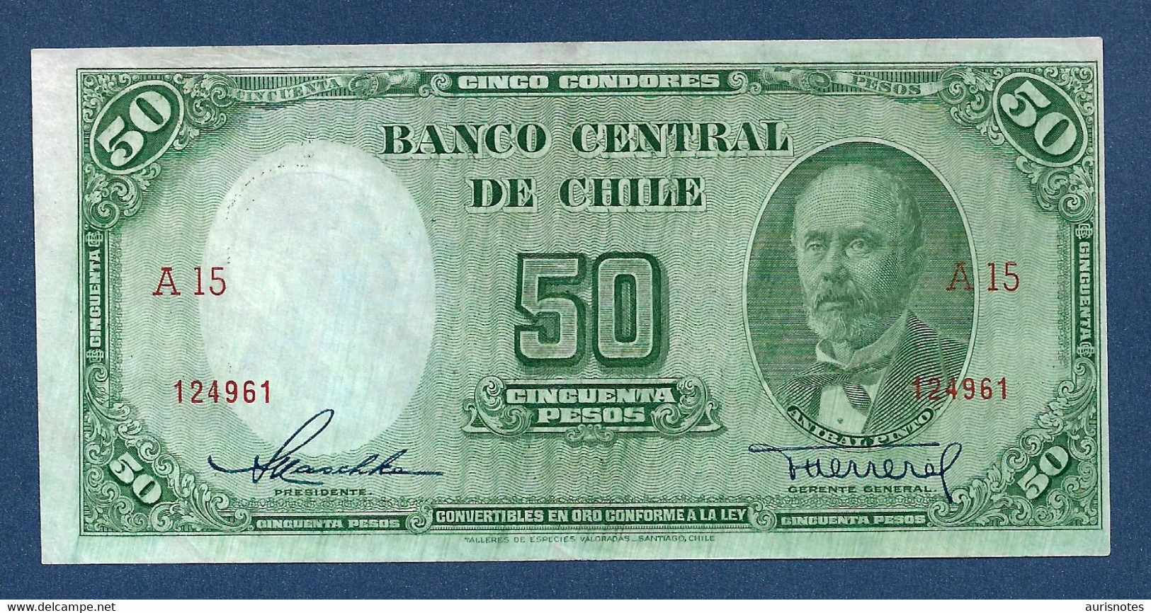 Chile 50 Pesos = 5 Condores 1947 - 58 P112 Error Print UNC- - Chili