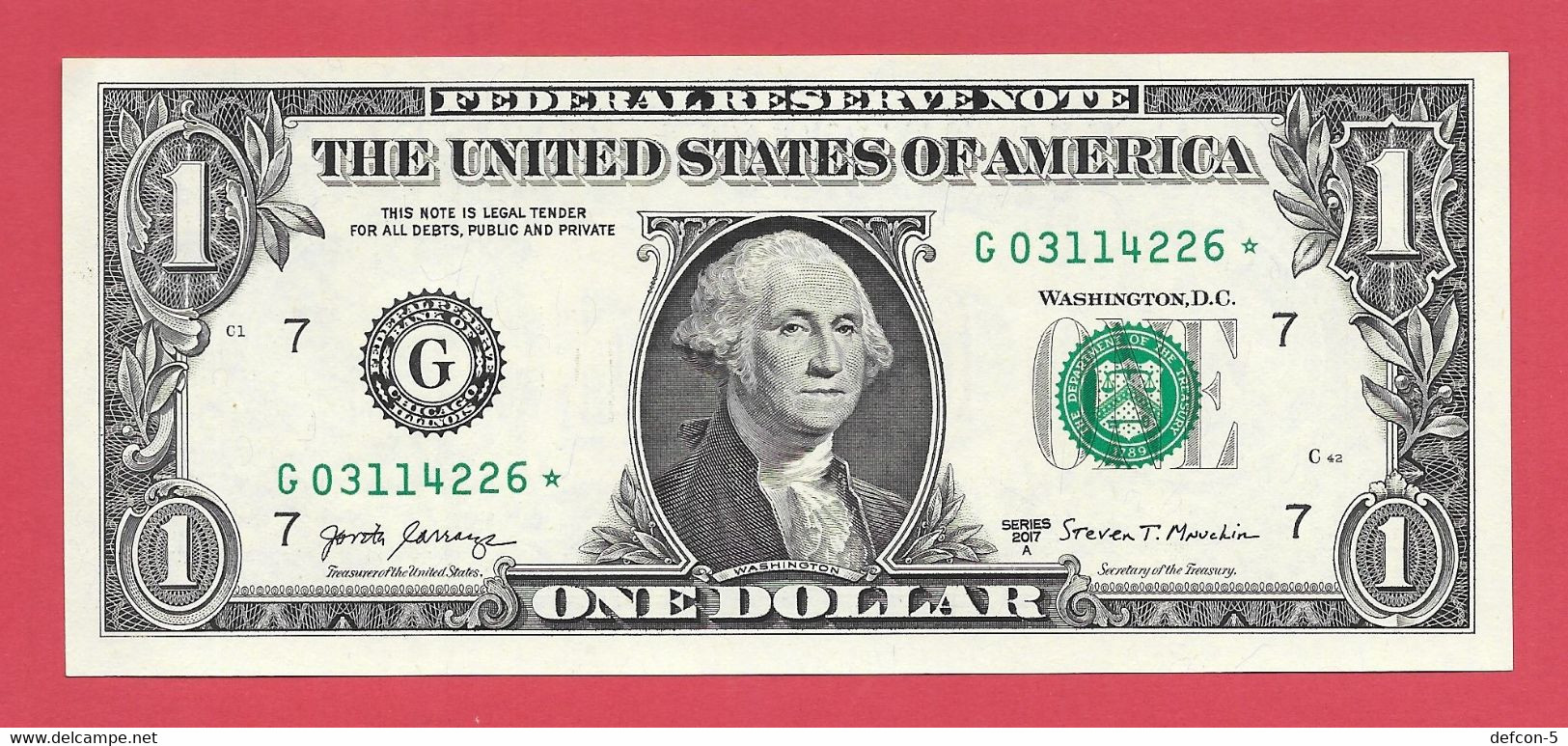 Rarität ! STAR-Note: 2x 1 US-Dollar Fortlaufend [2017] > G03114225* Bis ...26* < 1. Lauf Mit 3.200.000 {$057-001} - Divisa Nacional