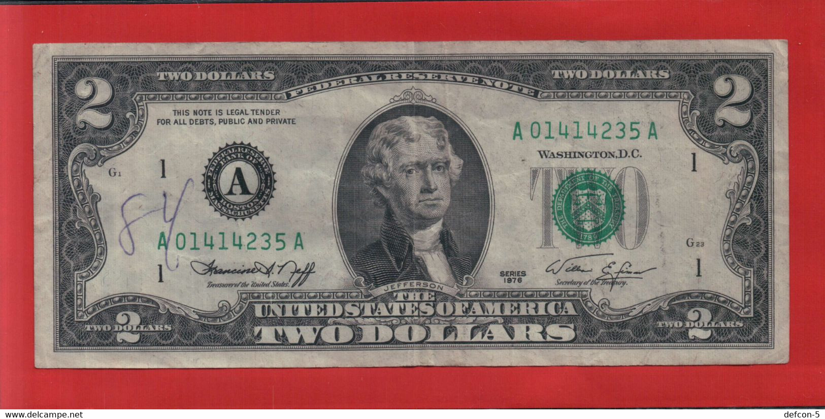 Rarität ! 2 US-Dollar [1976] > A 01414235 A < {$005-002} - Devise Nationale