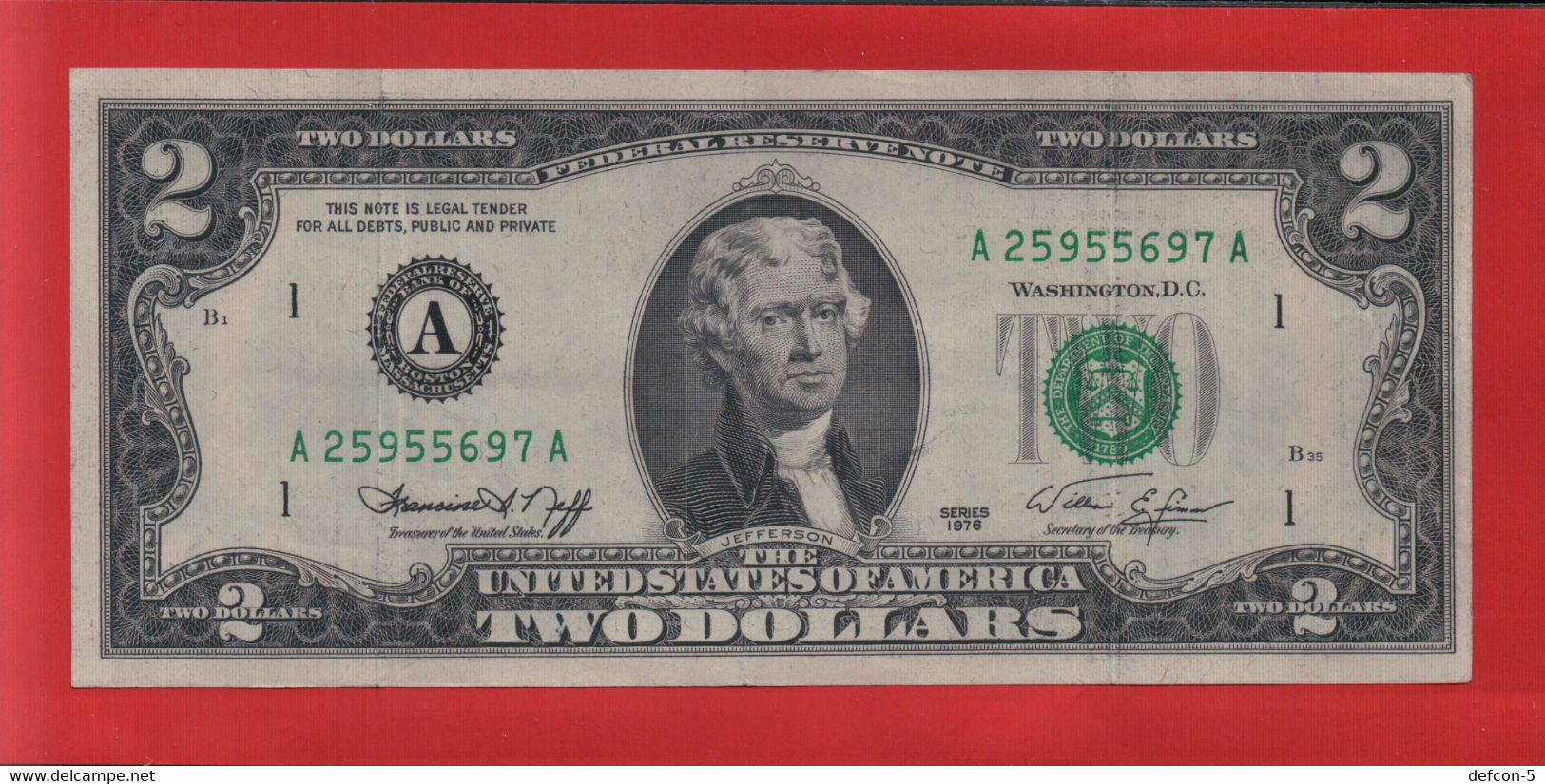 Rarität ! 2 US-Dollar [1976] > A 25955697 A < {$007-002} - National Currency