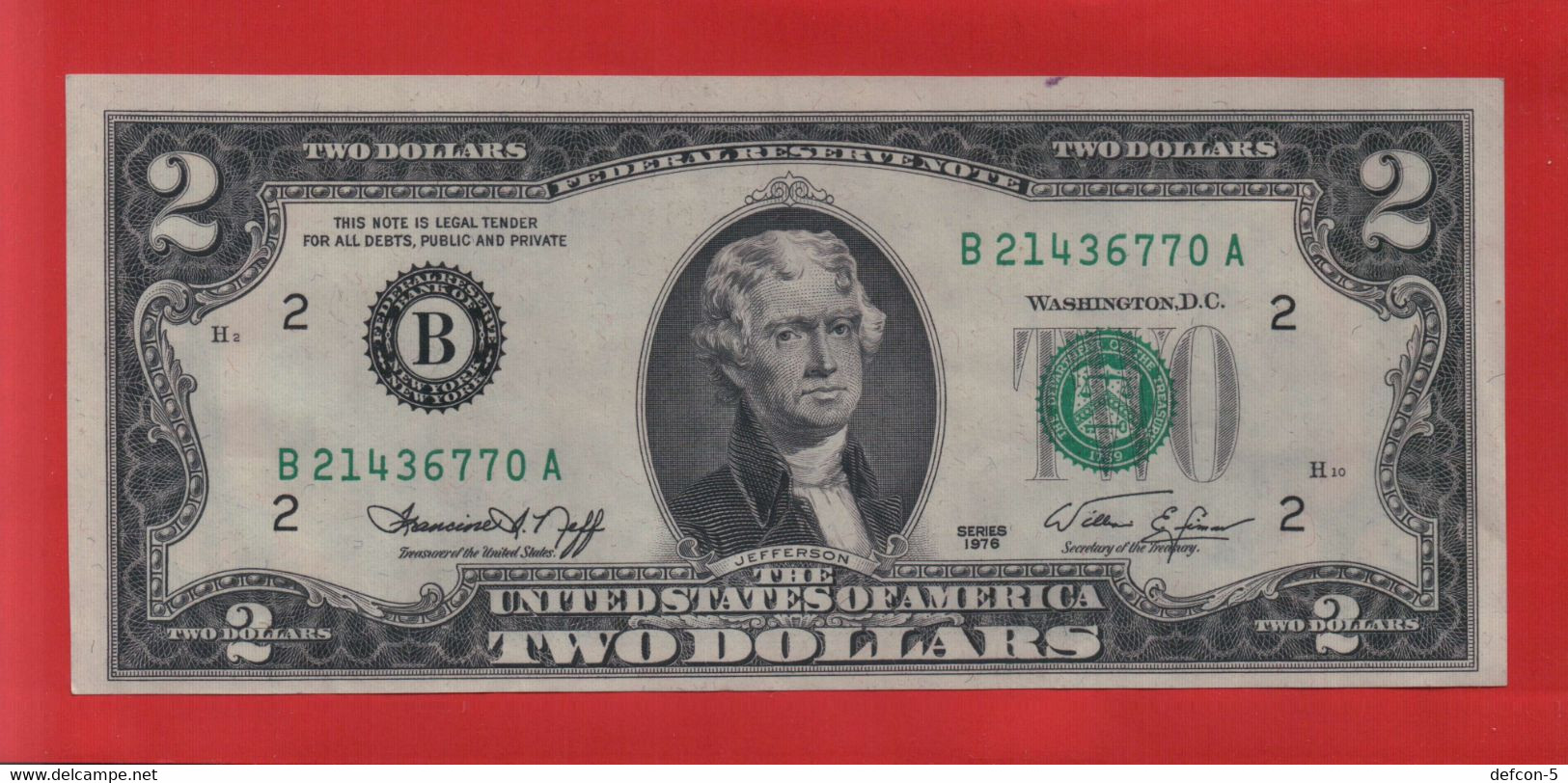 Rarität ! 2 US-Dollar [1976] > B 21436770 A < {$009-002} - National Currency
