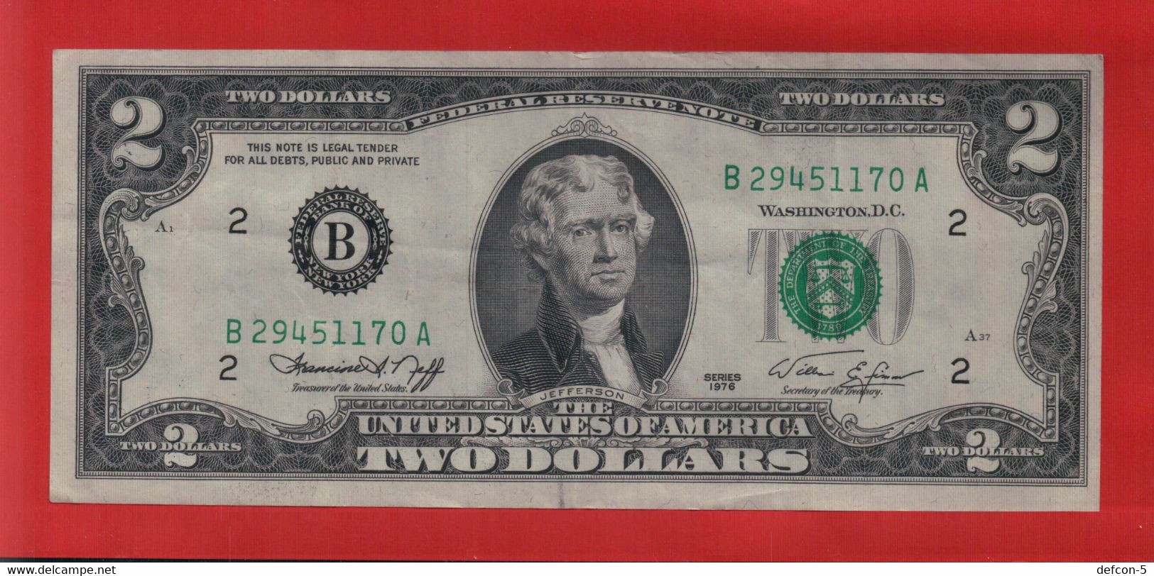 Rarität ! 2 US-Dollar [1976] > B 29451170 A < {$012-002} - National Currency