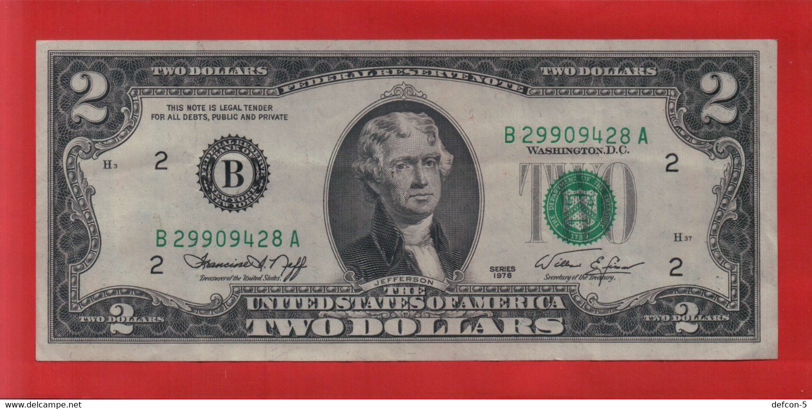 Rarität ! 2 US-Dollar [1976] > B 29909428 A < {$013-002} - National Currency