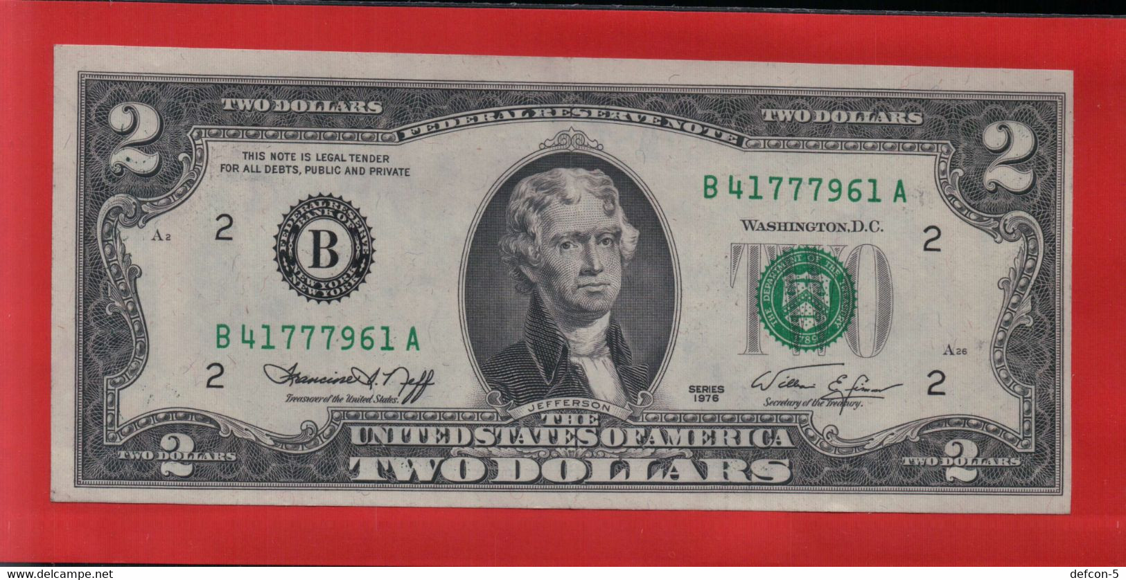 Rarität ! 2 US-Dollar [1976] > B 41777961 A < {$016-002} - Nationale Valuta