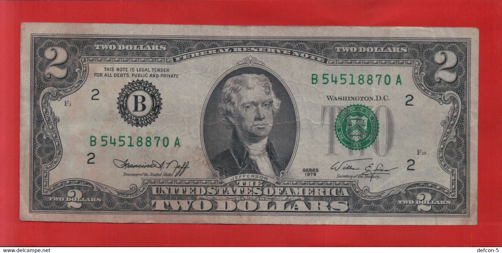 Rarität ! 2 US-Dollar [1976] > B 54518870 A < {$018-002} - National Currency