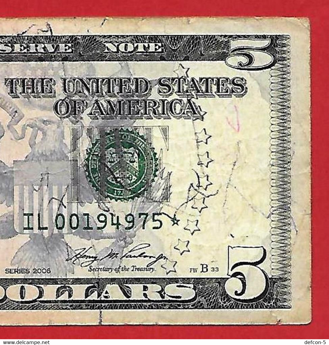 Mega Top-Rarität ! STAR-Note: 5 US-Dollar [2006] > IL00194975* < 1. Lauf Mit 640.000 (74. Geburtstag 1949) {$003-005} - National Currency