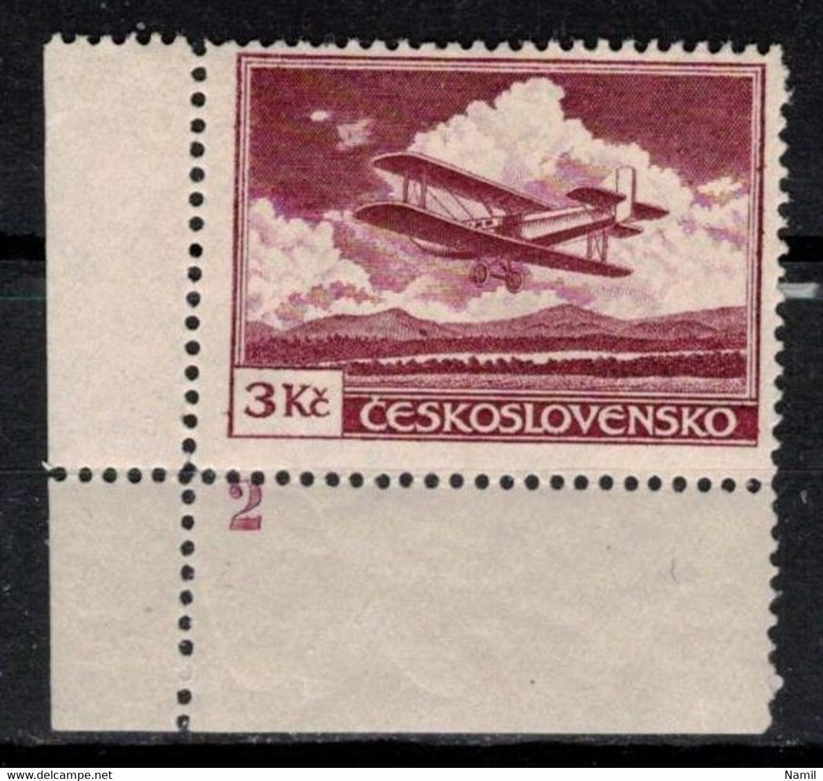 Tchécoslovaquie 1930 Mi 306 (Yv PA 13), (MNH)**, No De Planche 2, Pd De Gomme - Airmail