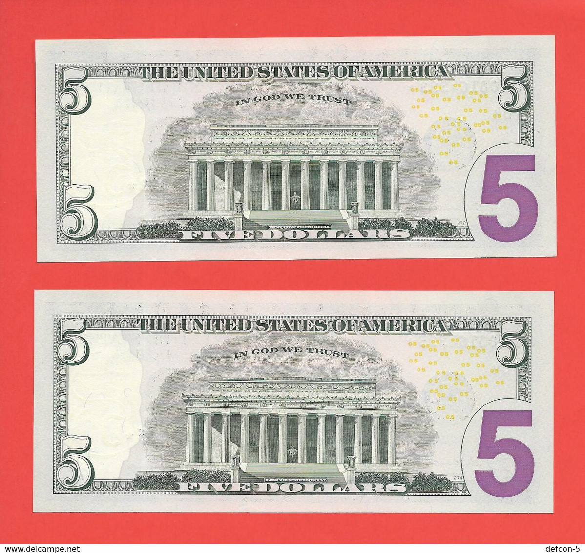 Mega Top-Rarität ! STAR-Note: 2x5 US-Dollar Gleiche Serie[2013] > MD00164333* + - ..35* < 1. Lauf Mit 320.000 {$009-005} - Devise Nationale