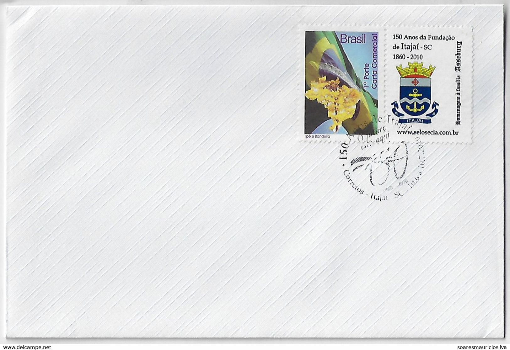 Brazil 2010 Cover Personalized Stamp +commemorative Cancel 150th Anniversary Of Itajaí City Coat Of Arms Family Asseburg - Sellos Personalizados