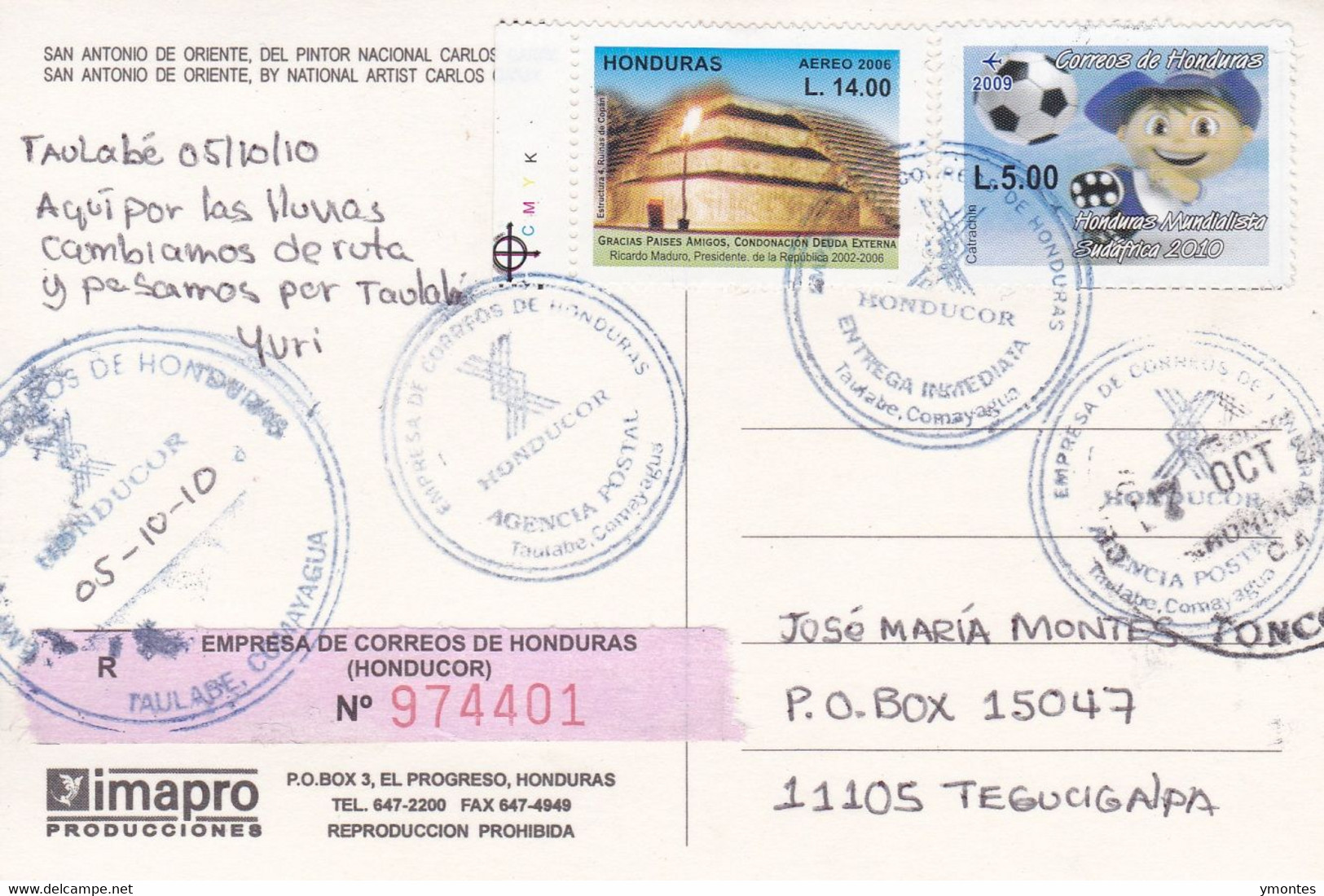 Circulated Taulabe To Tegucigalpa 2010, World Soccer South Africa 2010 - Honduras